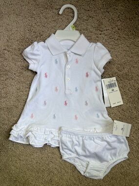 Ralph Lauren White Polo Dress with Pastel Pony Embroidery